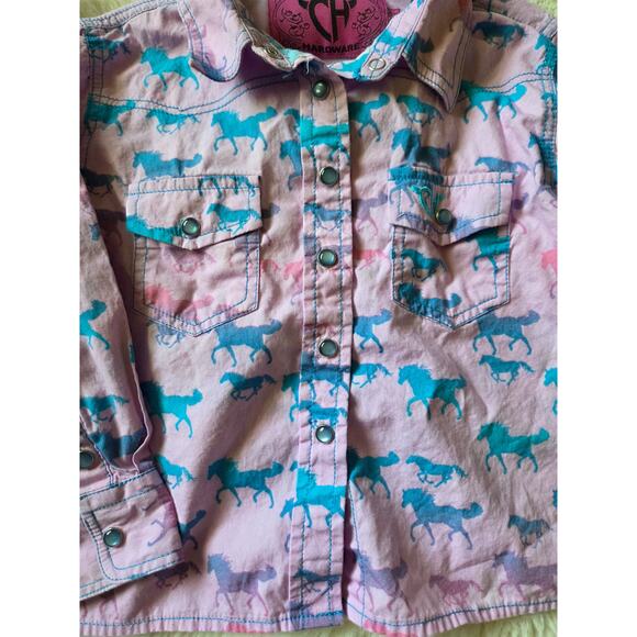Cowgirl Hardware Pink Colorful Ombre Horses Pearl Snap Western shirt size 2t - Picture 5 of 8